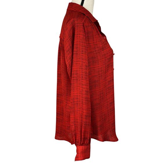 Worthington Medium Top Abstract Button-Up Long Sleeve Lightweight Collared Red - Picture 4 of 9